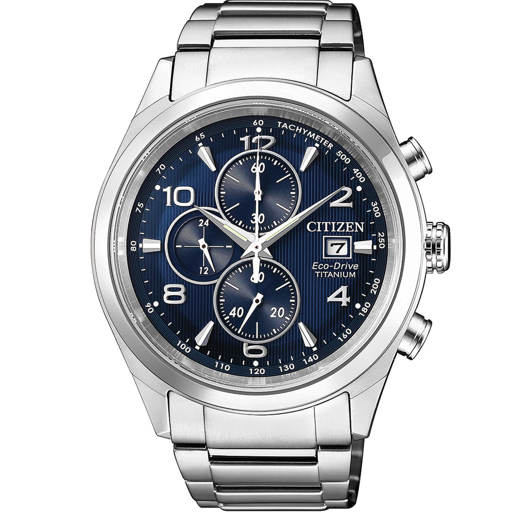 CITIZEN 星辰錶  光動能超級鈦計時腕錶-藍/43mm